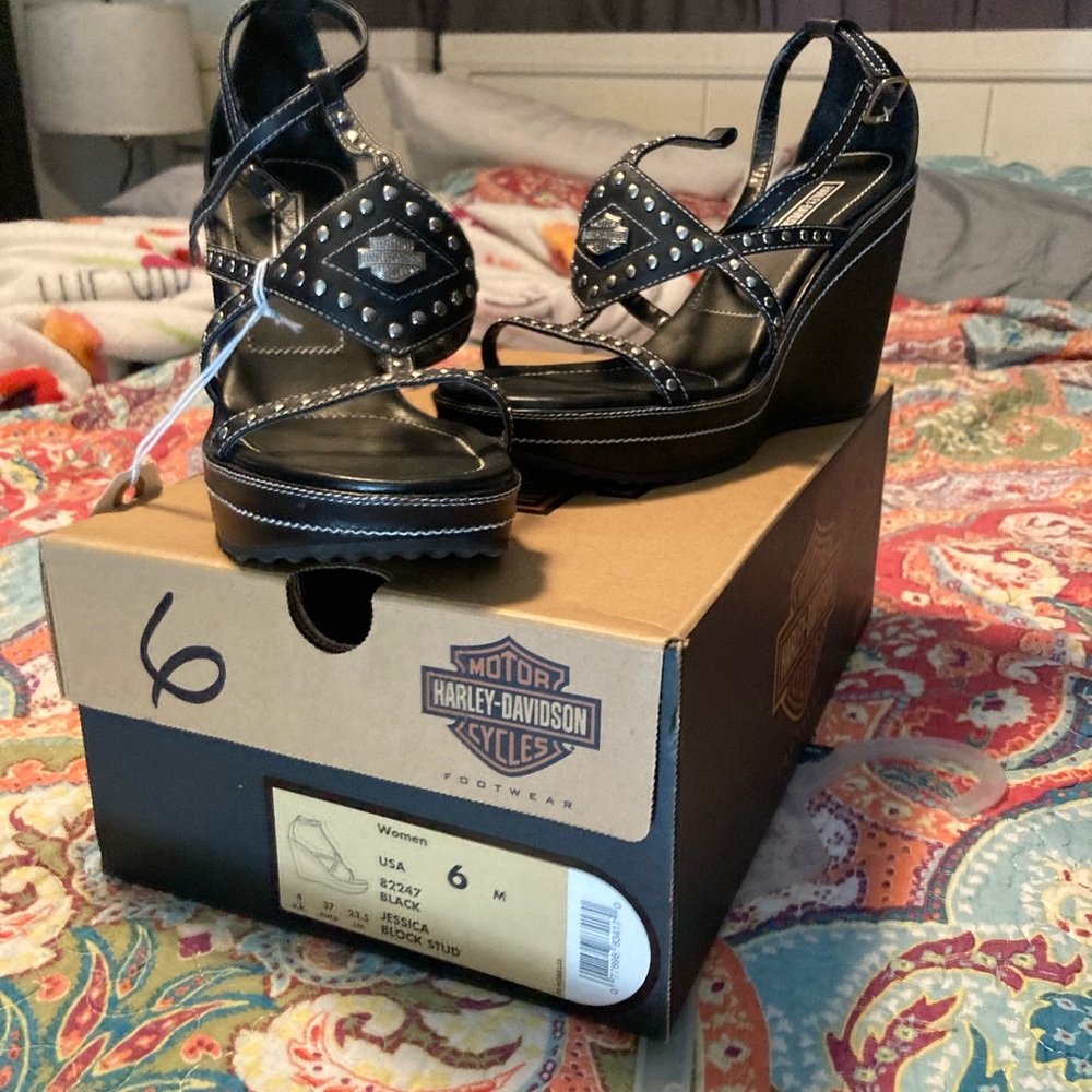 Harley-Davidson Women's Black Studded Wedge Sandals